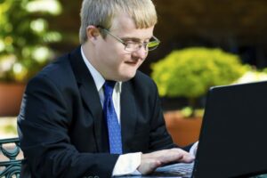 Young businessman working on a laptop